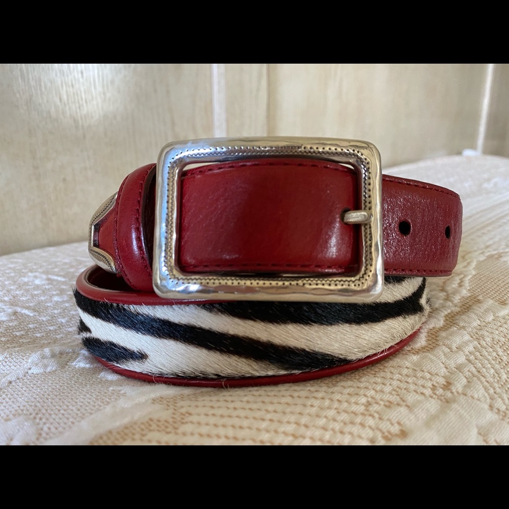 Brighton belt red with zebra hair leather Large 34